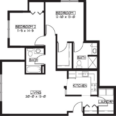 Cornwall - Two Bedroom Floorplan